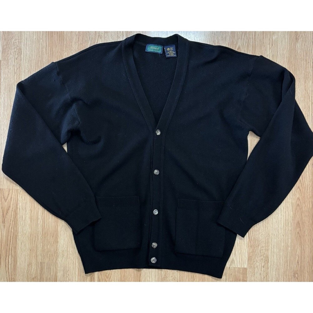 Byford London New York Men’s 100% Lambswool Black Cardigan Button Up Size Large